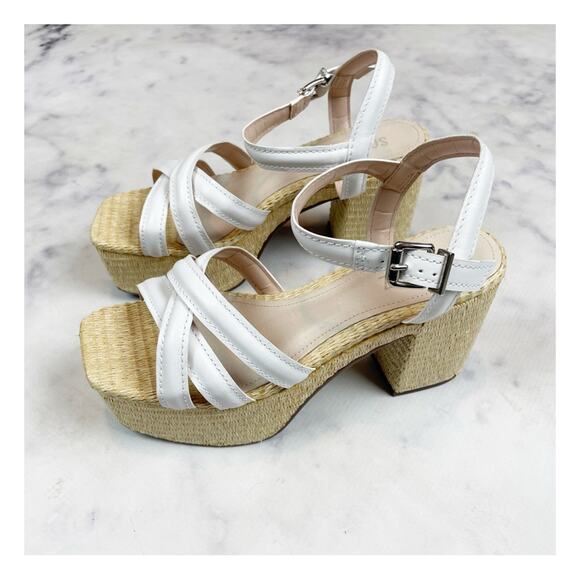 Schutz Stacie White Crisscross Leather Strap Raffia Heel Platform Sandals NWOB - Picture 5 of 10